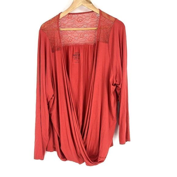 Torrid Top Size 3 Womens Coral Super Soft Knit Rayon Surplice Span Lace Back - Picture 1 of 7